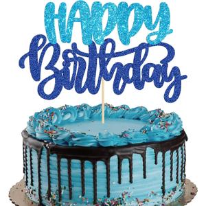 Gyufise 1Pcs Happy Birthday Cake Topper Glitter Cake Pick for Celebrating Happy Birthday Anniversary Theme Party Cake Decorations Supplies Blue