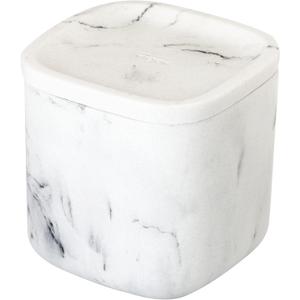 Vigar Zense White Marble Square Decorative Containers with Lids, Bathroom Storage Containers for Cotton Balls, Cotton Buds, Hair Product, Round Pads, Fine Polyresin Stone