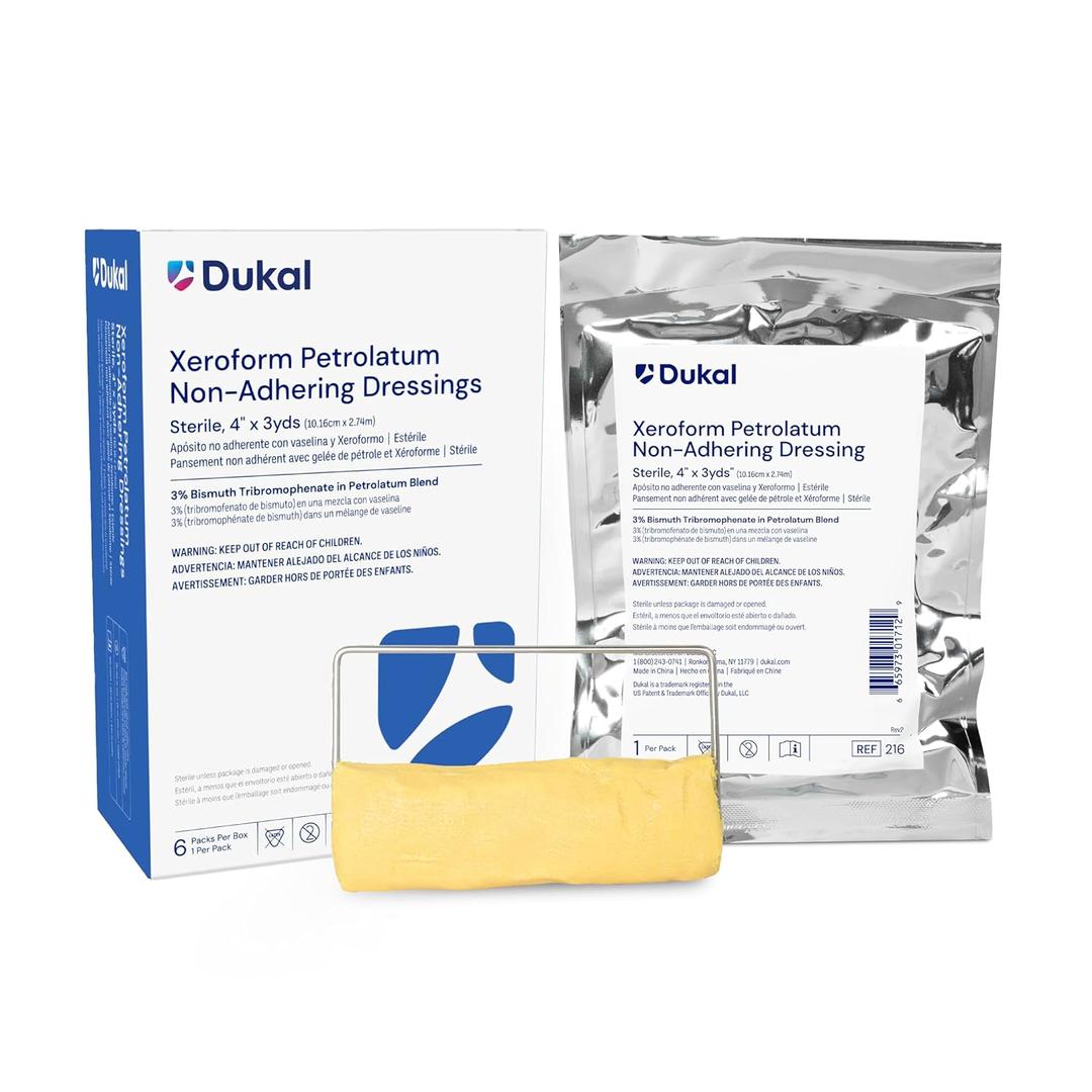 Dukal 216 Xeroform Petrolatum Nonadhering Dressing 3% Bismuth Tribromophenate in Petrolatum Blend, 10.2 cm x 2.7 m