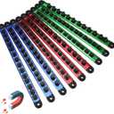 Magnetic Socket Holder Organizer Set: 9-Piece Detachable 1/4, 3/8, 1/2 Socket Trays Socket Organizer for Tool Box Drawer Holds 120-Piece Standard Size Sockets for Automotive Garage(Blue Red Green)