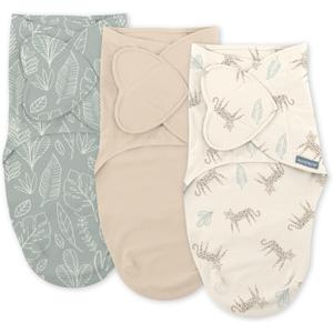 SwaddleMe by Ingenuity Monogram Collection Baby Swaddle, 100% Cotton, Improves Sleep & Calms Startle Reflex, 0-3 Months, Pocket Fold Design for Easy Changes, 1.0 TOG, 3-Pack - Born Free