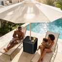 Umbrella Side Table with Umbrella Hole, 2-in-1 Outdoor Side Table & Umbrella Stand with Fillable Base, Heavy Duty Poolside Table Holds 132 lbs, Fits 1.5 Pole for Poolside & Backyard, Black
