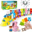 BOLZRA Farm Animals Train Set for Toddlers 2 3 4 Years Old, Counting, Matching, Sorting Montessori Learning Toy with 11 Finger Puppets,Keys,Barns, Educational Christmas Birthday Gift for Kids
