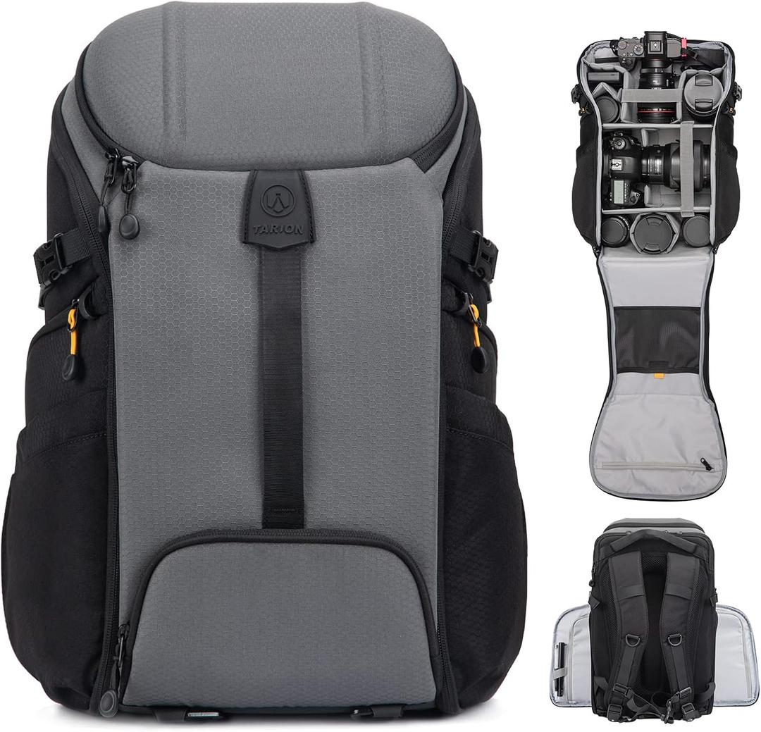 TARION Camera Backpack Large Camera Bag with -  15.6" Laptop Compartment Waterproof Raincover Outdoor Photography Hiking Travel Professional Photography Backpack Bag Grey HX-L