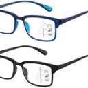 CARA 2 Pack Progressive Multifocus Reading Glasses, Flexible Lightweight TR90 Frame Blue Light Blocking Computer Readers, Workspace for Near Range (C1, 2.25)