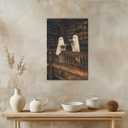 vintage halloween wall art Two cute ghosts in a library Canvas print romantic dark academia moody cottagecore horror posters for Halloween Party House Room Decor 8x12inch Framed