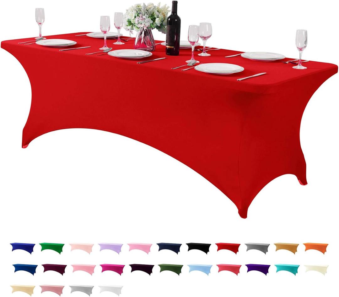 Spandex Table Cover for 8FT or 4ft or 6ft Table Universal Fitted Stretch Tablecloth for Party, Banquet, Wedding and Events-Red (96" x 30" (Rectangular))