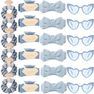 Bridesmaid Scrunchies Proposal Gifts Bachelorette Hair Claws Clips women heart sunglasses for Wedding Party Favors (Dusty Blue headband 24pcs)