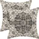 AEIOAE Boho Pillow Covers 20x20 Inch Set of 2,Carpet Pattern Throw Pillows Case,Black White Grey Ethnic Design Outdoor Decorative Square Linen Farmhouse Decor Cushion Covers for Home Sofa Bed Couch