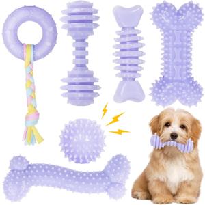 CGBD 6 Pack Dog Chew Toys, Purple, Small Dog Teething Toys, Soft Durable Interactive Toys for Puppies