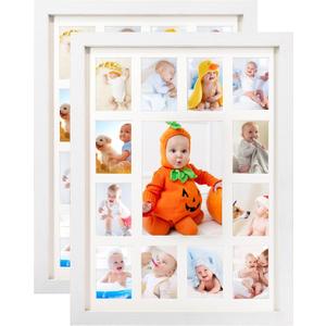 GMFrames Baby First Years Photo Frames 12 Month Picture Frame School Years Graduation Photo Collage White Frame with Mat, Displays One 5x7 Photo and Twelve 2.5x3.5 Pictures,Set of 2