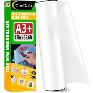 DTF Transfer Film Roll 13"x 65.6ft - Premium A3+ DTF Film Roll, Double Sided Matte Clear PreTreat PET Heat Transfer Paper, Hot & Cold Peel DTF Paper Roll, Direct to Film for T-Shirts Textile