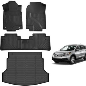 for Honda CRV Floor Mats 2012 2013 2014 2015 2016(Fit for LX & SE & EX & No subwoofer)(Not Fit for CR-V Touring&EX-L), TPE All Weather Custom Car Floor Mat Cargo Trunk Liner for Accessories