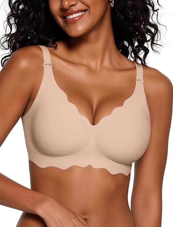 Vertvie Seamless Bras for Women No Underwire Wireless Push Up Bra Support Full Coverage Bralette Comfort Everyday Sports Bra(Nude,X-Large)