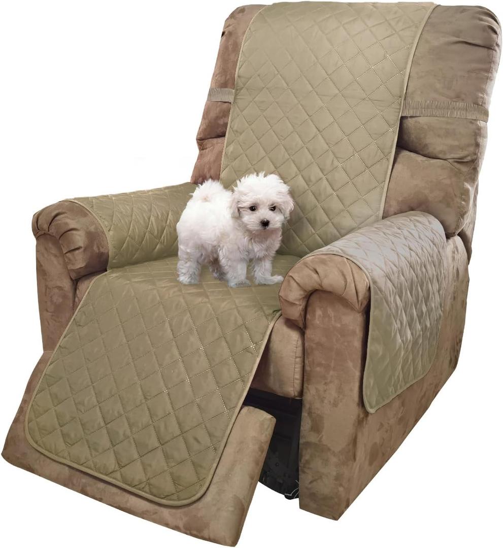 U-NICE HOME Recliner Chair Covers Reversible Chair Cover Pet Covers for Dogs with Elastic Straps Water Resistant Diamond Quilted (28''Recliner Oversized, Light Camel/Beige)
