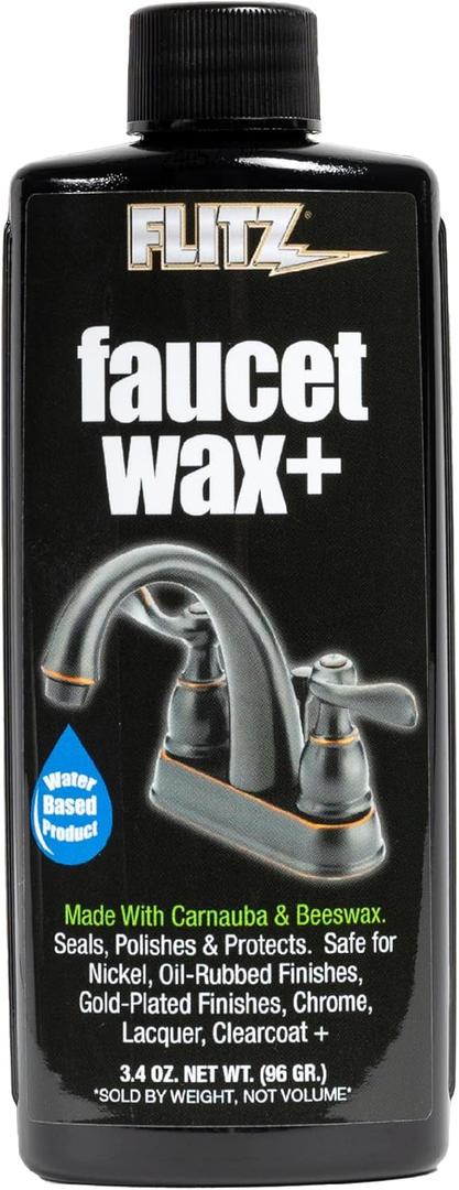 Flitz Faucet Wax - Cleans Metal, Protects Against Fingerprints, Water Spots - Restores Shine - Safe for Nickel, Brass, Copper, Stainless Steel, and More - 3.4 oz