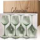 Sage Green Wine Glasses Set 6-16oz, Long Stem - Hand Blown Pale Sage Green Stemware for Wedding Deco
