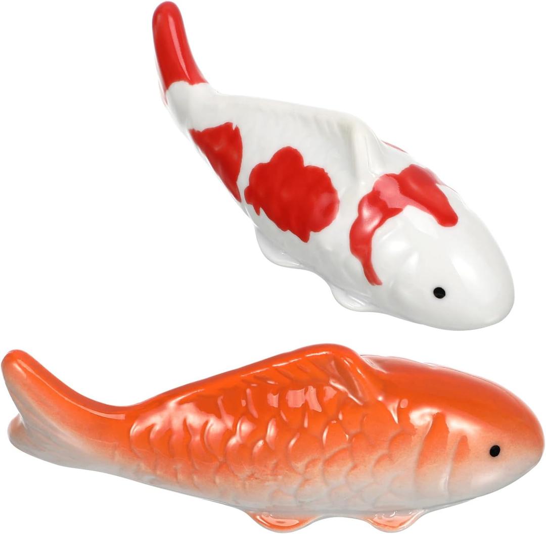 Floating Ceramic Fish Ornaments for Aquarium and Garden Pond Decor 2Pcs Stoneware Koi Fish Floating Sculpture 3.93 X 1.57 X 1.37 Inches