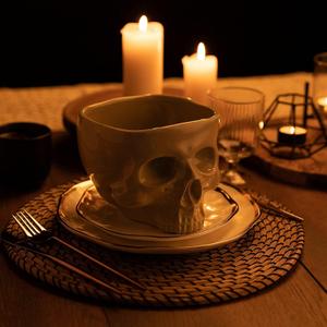 Food Safe Skull Bowl for Eating, Ceramic Skull Shaped Bowl for Cereal Pasta & Ice Cream, Gothic Tabletop Skeleton Head Shaped Decor (small)