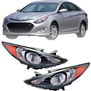 GXYWADY Headlights Assembly Black Housing Clear Lens Projector Replacement for Sonata 2011 2012 2013 2014 Headlamps Pair Driver and Passenger Side