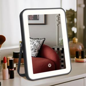 Rechargeable LED Vanity Mirror with Lights, 7"x10" Black Makeup Mirror with Lights, 3-Color Lighting, for Dorm, Livingroom, Gifts for Women