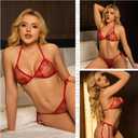 Women's 2 Piece Underwire Bra and Panty Sets Sexy Butterfly Floral Lingerie Set for Women (Red, M)