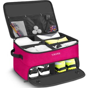YOREPEK 2 Layer Golf Trunk Organizer, Golf Gifts for Men with Separate Ventilated Compartment for 2 Pair Shoes, Waterproof Car Trunk Locker for Balls, Tees, Clothes, Gloves, Accessories, Golfer Gifts (Standard-Pink)