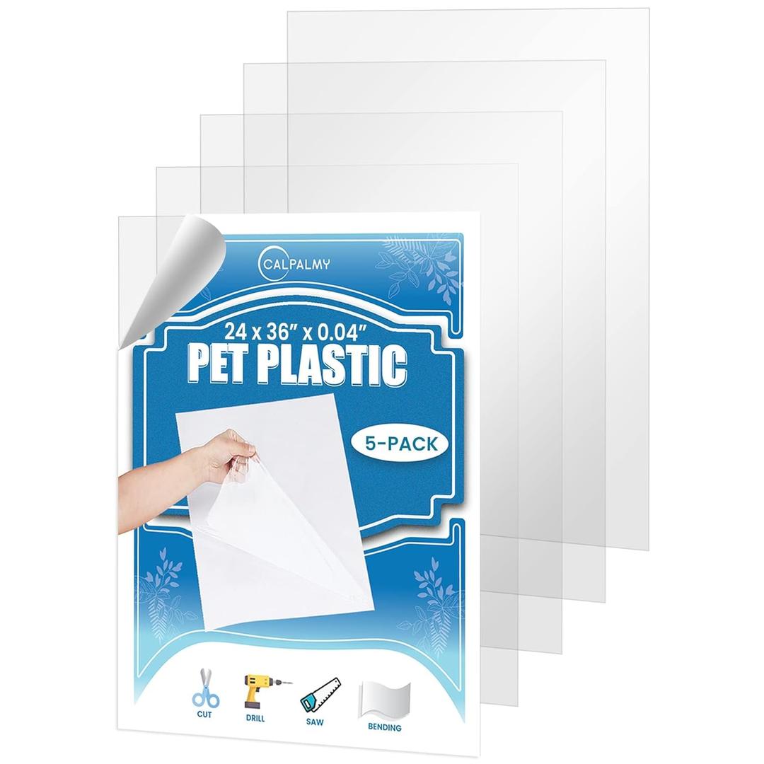 5 Packs of 24x36x0.04 PET/Plexiglass Panels | Unbreakable and Lightweight Substitute for Glasses | Great Use for Sneeze Guard Greenhouse, Poster Frames, Cricut Cutting | Safe for Children and Adults (24x36x0.04 Inch (Pack of 5))