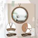 Vercraft Nautical Mirror 20" Wall Decor with Rope Wrapped Trim and Hanging Loop Round Circle Coastal Boho Mirror Nautical Rustic Decorative for The Living Room, Bedroom Bathroom and Entryway