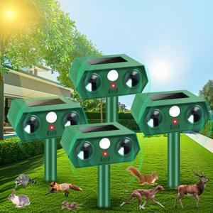 2025 Upgraded Solar Animal Repellent,Ultrasonic Animal Repeller Outdoor with Motion Sensor Cat, Squirrel, Deer, Dog, Raccoon, Skunk, Bird,Rabbit Repellent for Yard, Garden, Lawn,4 Pack