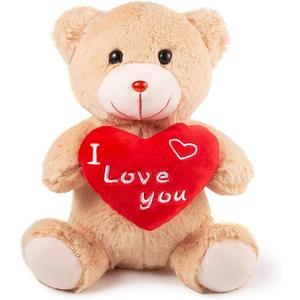 Stuffed Animal, 11 Inch Dog, Ideal for Gifts for Friend, bear with Red heart