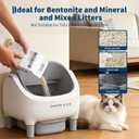 Automatic Cat Litter Box Self Cleaning, App Control, Open-Top Automatic Litter Box with Safety Sensors, Ultra-Quiet, 10.5L Waste Bin with Odor Control, 1 Roll of Garbage Bags, Light Grey | App Control, with Safety Sensors, Ultra-Quiet, 10.5L Waste Bin with Odor Control, 1 Roll of Garbage Bags