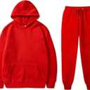 Mowbeat Casual Hoodie and Sweatpants Outfit Cosplay Hooded Pullover Sweatsuits Jogger Sets for Unisex (Small, Red)