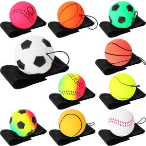 12 pcs Wrist Return Ball Wrist Band Ball on a String 2.48 Inch Rubber Rebound Sport Bouncy Basketball Baseball Soccer Wristband Toy for Exercise and Children or Adult Exercise for Fun