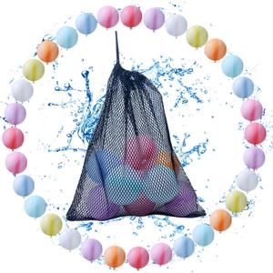 32 Pack Reusable Water Balloons Pool Water Balls Latex-Free Soft Silicone Water Splash Ball with Portable Mesh Bag Summer Outdoor Beach Play Pool Party Backyard Fun Water Toys