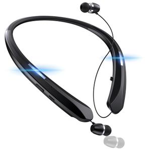 Bluetooth 5.3 Neckband Bluetooth Headphones, Retractable Headphone IPX5 Sweatproof & Vibration Notifications, Secure Fit and Stereo Sound for Cycling and Hiking