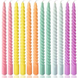 10 Inch Multi-Color Spiral Taper Candles for Home Decoration, 12 Pack Cream Candlesticks for Dinner Party Wedding Holiday