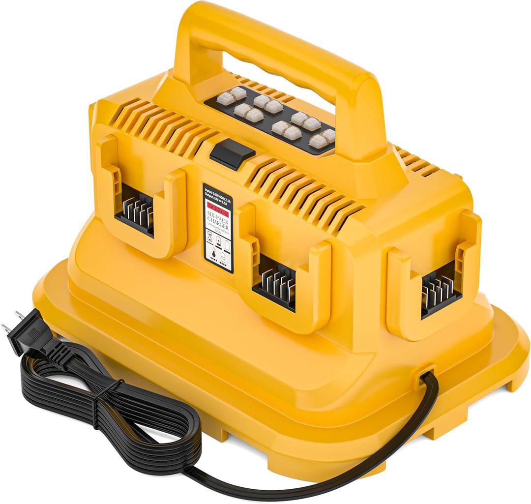 Estacin de carga rpida de batera de 6 puertos, repuesto para cargador de batera Dewalt 20V/60V, compatible con Dewalt 20V/60V Flexvlot batera DCB200 DCB206 DCB606 DCB609 DCB612 DCB615 (Amarillo)