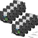 Label KINGDOM Aze-231 Refill Compatible with Brothr p Touch tze laminatied Label Maker Tape 12mm 1/2"(0.47") for ptouch Printer PTD210 PTD220 PTH110, 10 Pack (Black on White)