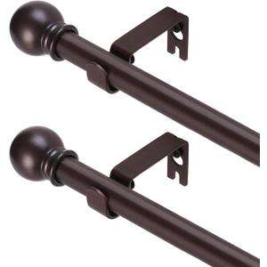 2 Pack Brown Curtain Rods for windows 66 to 120 inch, 5/8 inch Splicing Heavy Duty Metal Curtain Rod Set with Brackets