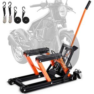 VEVOR Hydraulic Motorcycle Lift Jack 1500 LBS Capacity ATV Scissor Lift Jack Portable Motorcycle Lift Table with 4 Wheels Hydraulic Foot-Operated Hoist Stand for Motorcycle ATV UTV Powersports (Orange)