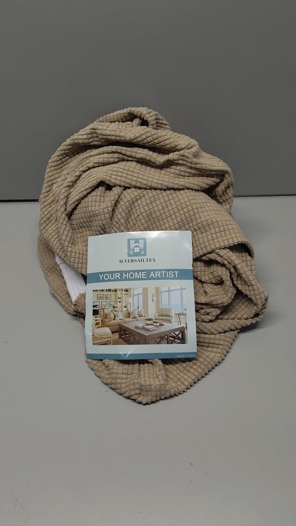 H.VERSAILTEX Super Stretch Individual Seat Cushion/Couch Slipcover Sets Thick Jacquard Textured Twill Fabric (3 Piece Sofa Covers, Sand)