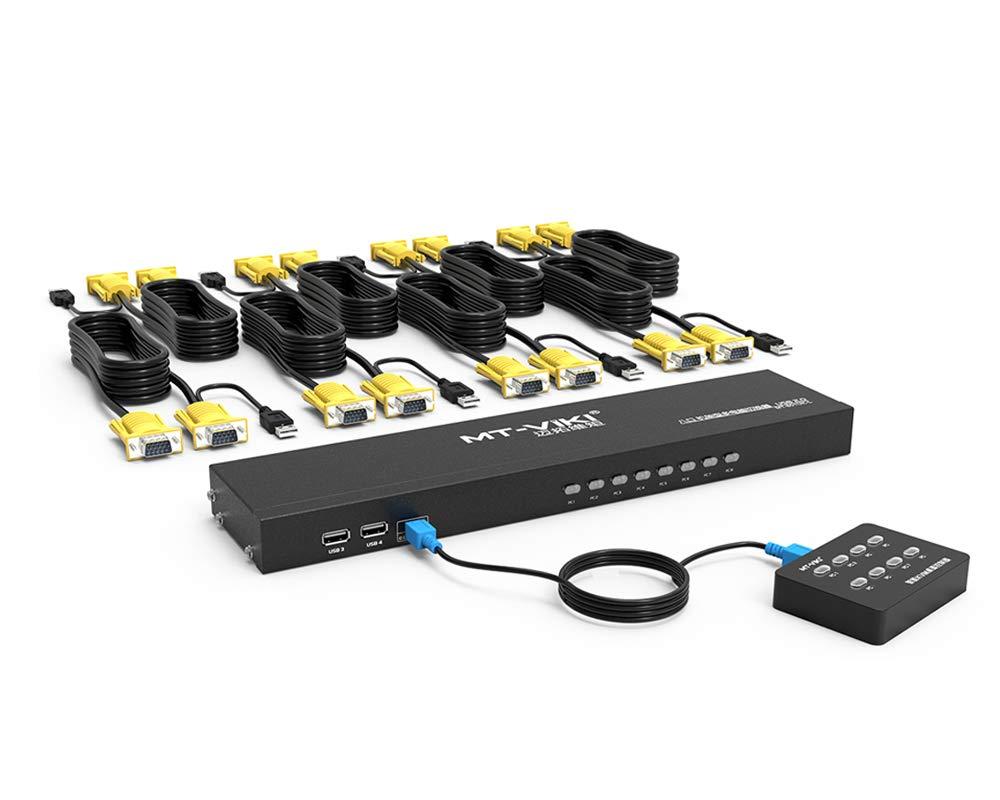 MT-VIKI KVM Switch 8 Port, 8X1 Rackmount KVM Switch VGA, Included 8 2-in-1 KVM Cables & Wire-Desktop Selector & Power Adapter, Fit 1U 19'' Rack (8 port KVM VGA)
