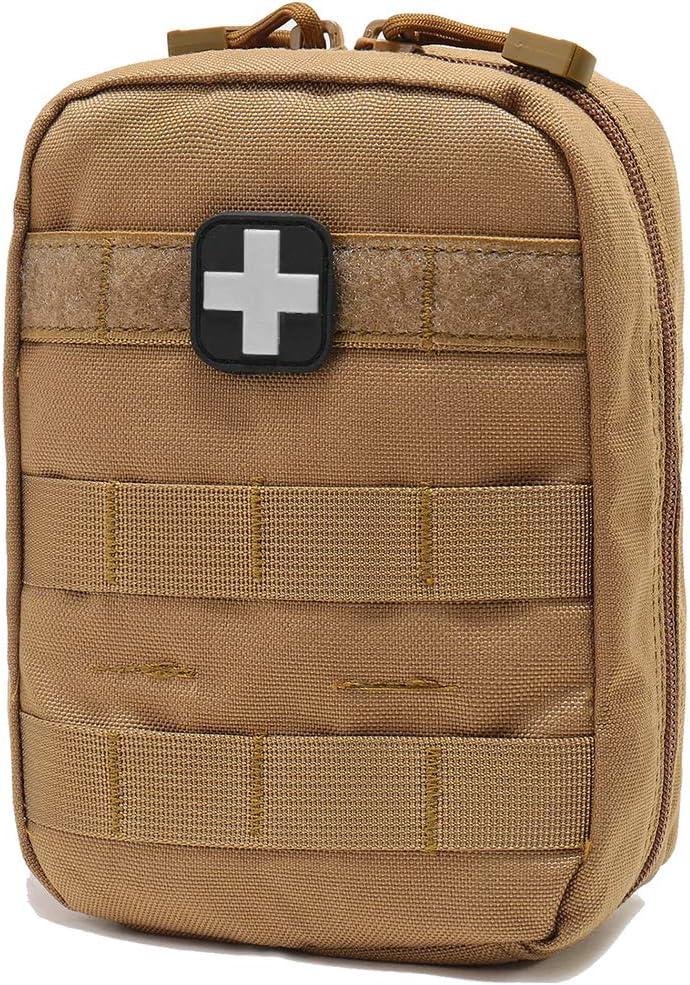 Carlebben EMT Pouch MOLLE Ifak Pouch Tactical MOLLE Medical First Aid Kit Utility Pouch (With Medical Supplies Tan)