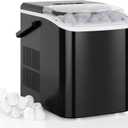 DUMOS Countertop Ice Maker with Handle, 26lbs/24H Portable Ice Machine, 9 Bullet Cubes Ready in 6 Mins, Self-Cleaning, Quiet Compact for Home, Kitchen, RV, Camping, Modern Black