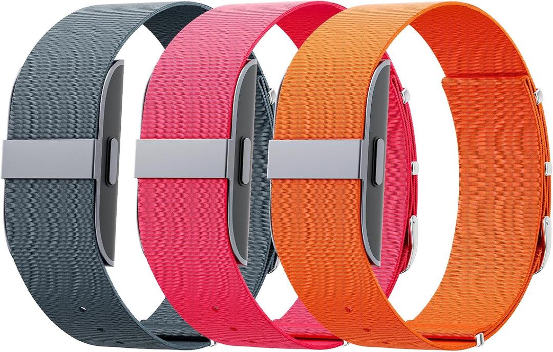 3 Pack Nylon Replacement Strap Compatible with Hume Band - Breathable & Sweatproof Sport Loop for Hume Health Band - Metal Buckle & Loop Closure - Adjustable Wristband Strap for Fitness Tracker
