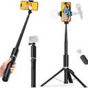 ATUMTEK 70" Phone Tripod, Extendable Selfie Stick Tripod with Bluetooth Remote, All-in-One Aluminum Phone Tripod Stand with Cold Shoe Mount for GoPro, 4"-7" iPhone and Android Smartphones White
