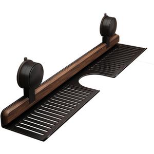 Walnut Bathroom and Kitchen Suction Cup Rack, Removable wall-Mounted Tray, no-Drill wall-Mounted Bathroom Vanity, Sink Storage Rack, Kitchen Suction Cup Rack (Black, 50cm/19.69in)