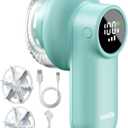 coldSky Rechargeable Fabric Shaver, Lint Shaver with Digital Display, Sweater Shaver with 6-Leaf Blades and Safety Lock, 3-Speeds Defuzzer Remove Fuzz, Pills from Clothes, Furniture, Blanket Green