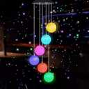 MorTime LED Solar Crystal Ball Wind Chime, 25" Mobile Hanging Wind Chime for Home Garden Decoration, Automatic Light Changing Color